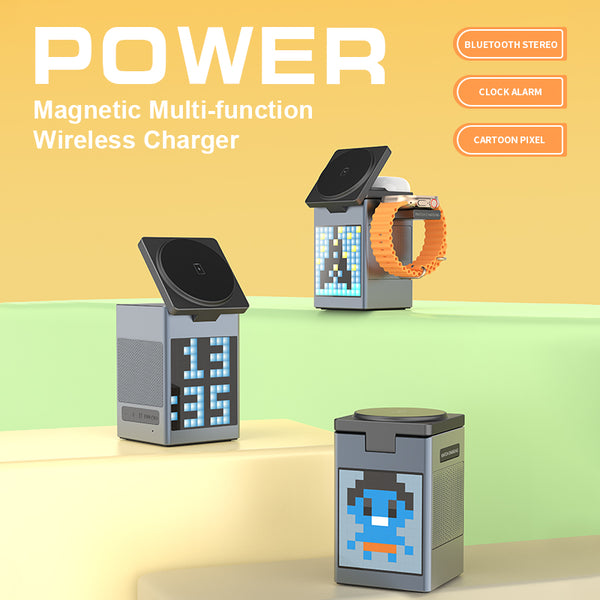 6 in 1 Wireless Charger & Bluetooth Speaker – LED Time Display